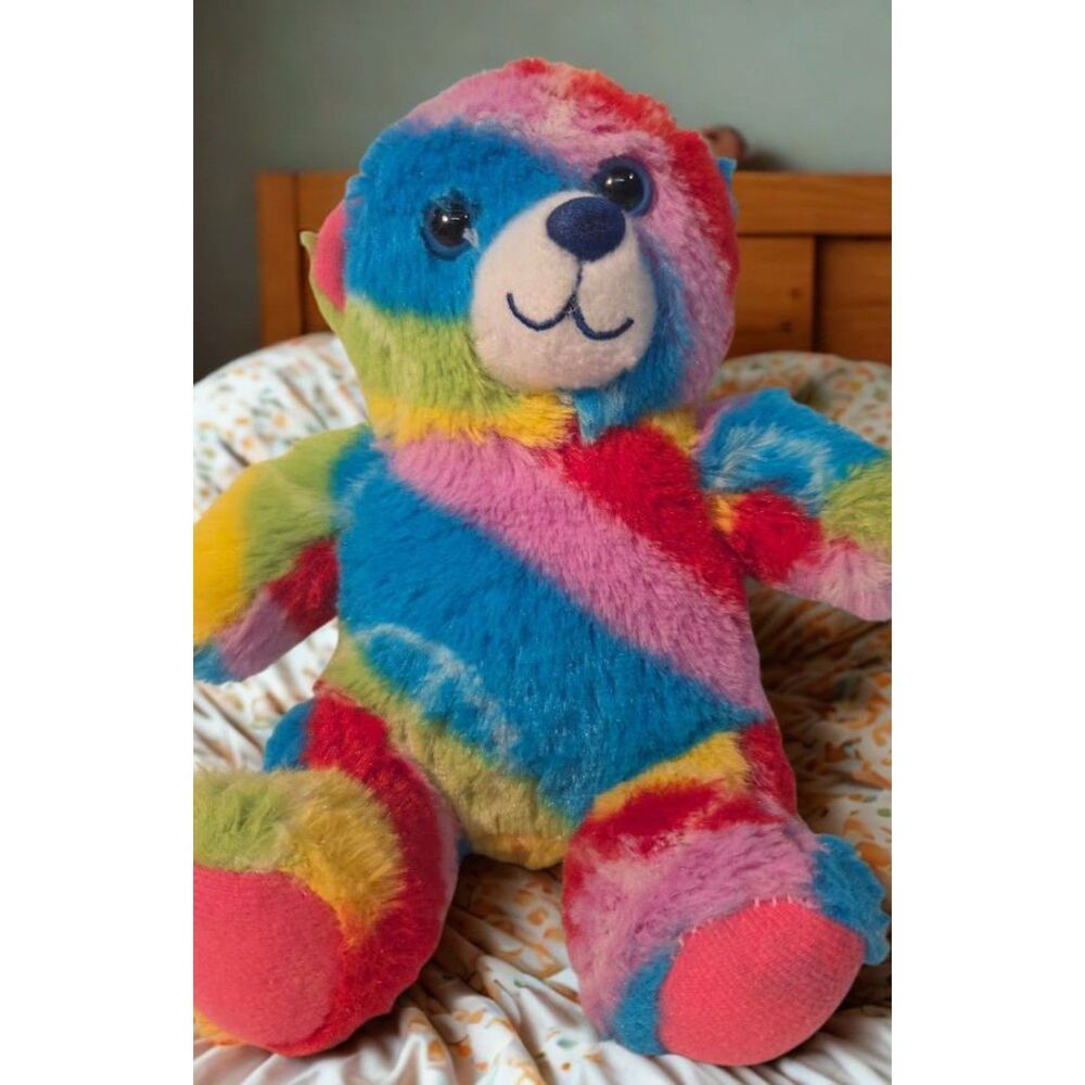 Vintage Rainbow Teddy Bear Plush Best Toy MFG Colorful Stuffed Animal